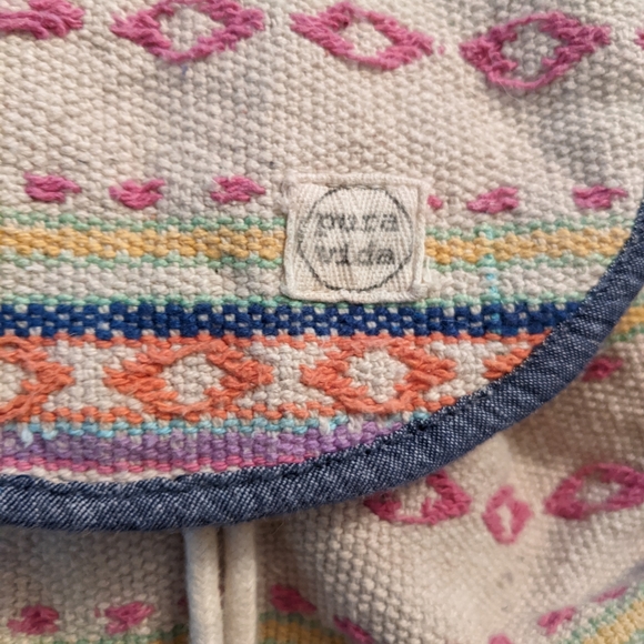 Boho embroidered backpack with denim details and drawstring - Picture 7 of 8